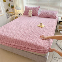 HKM-088211 Nordic Style Solid Color Geometric Milk Fiber Bed Sheet Set - 3 Piece