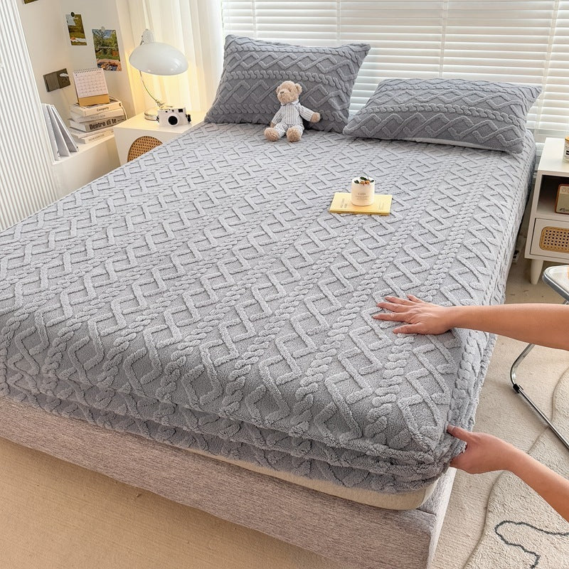 HKM-088211 Nordic Style Solid Color Geometric Milk Fiber Bed Sheet Set - 3 Piece