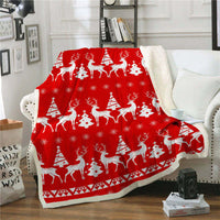 HKM-088211 Red and White Plaid Flannel Blanket with Deer and Fir Christmas Design