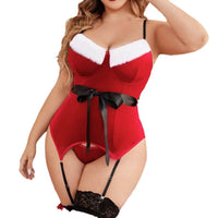 HKM-088339 Red Lace Plush Velvet Christmas Bodysuit for Women