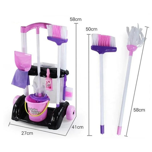 KTX-088723 58cm Plastic Trolley Cleaning Tool Toy Set for Pretend Play and Housekeeping Fun
