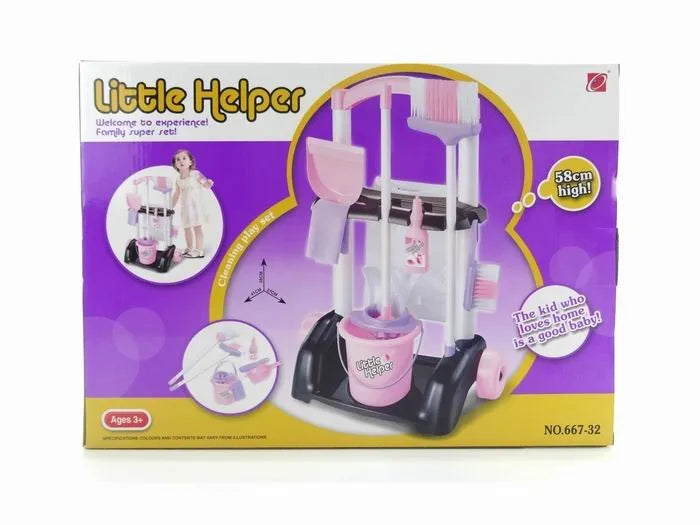 HKM-088723 58cm Plastic Trolley Cleaning Tool Toy Set for Pretend Play and Housekeeping Fun