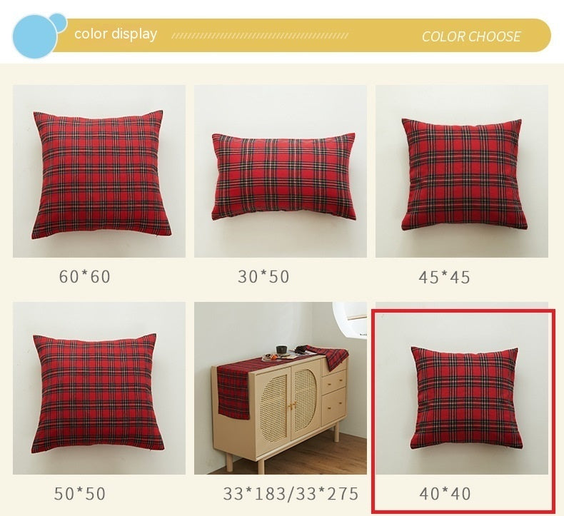 HKM-088851 Christmas Red and Green Checkered Polyester Cotton Pillowcase Cover - Multiple Sizes Available