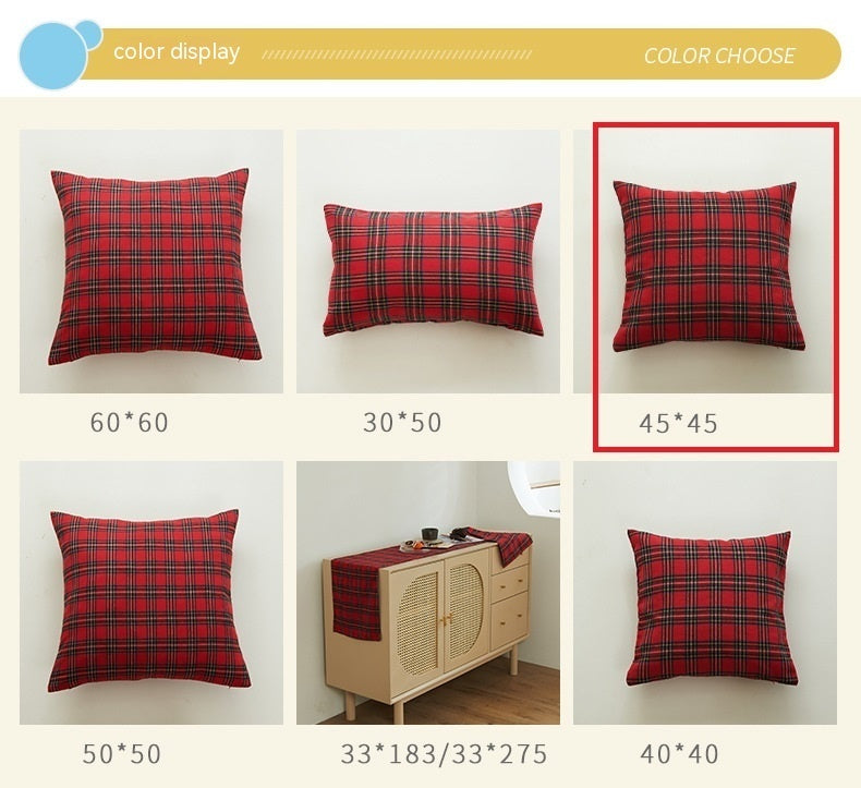 HKM-088851 Christmas Red and Green Checkered Polyester Cotton Pillowcase Cover - Multiple Sizes Available