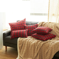 HKM-088851 Christmas Red and Green Checkered Polyester Cotton Pillowcase Cover - Multiple Sizes Available