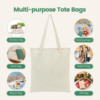 HKM-089235 Lightweight Beige Canvas Tote Bag Set – 48 Pack Reusable Shopping and DIY Craft Bags, Perfect for Gifts and Everyday Use