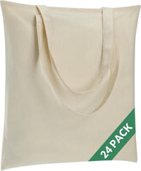 HKM-089235 Lightweight Beige Canvas Tote Bag Set – 48 Pack Reusable Shopping and DIY Craft Bags, Perfect for Gifts and Everyday Use