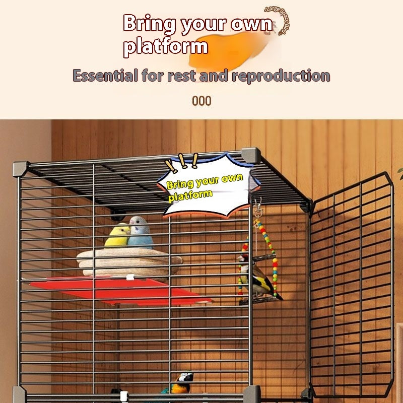 HKM-089299 Eco-Friendly Splash-Proof Parrot Cage with Double Row Accessories and Mobility Features