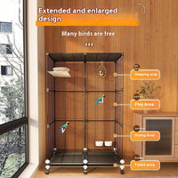 HKM-089299 Eco-Friendly Splash-Proof Parrot Cage with Double Row Accessories and Mobility Features