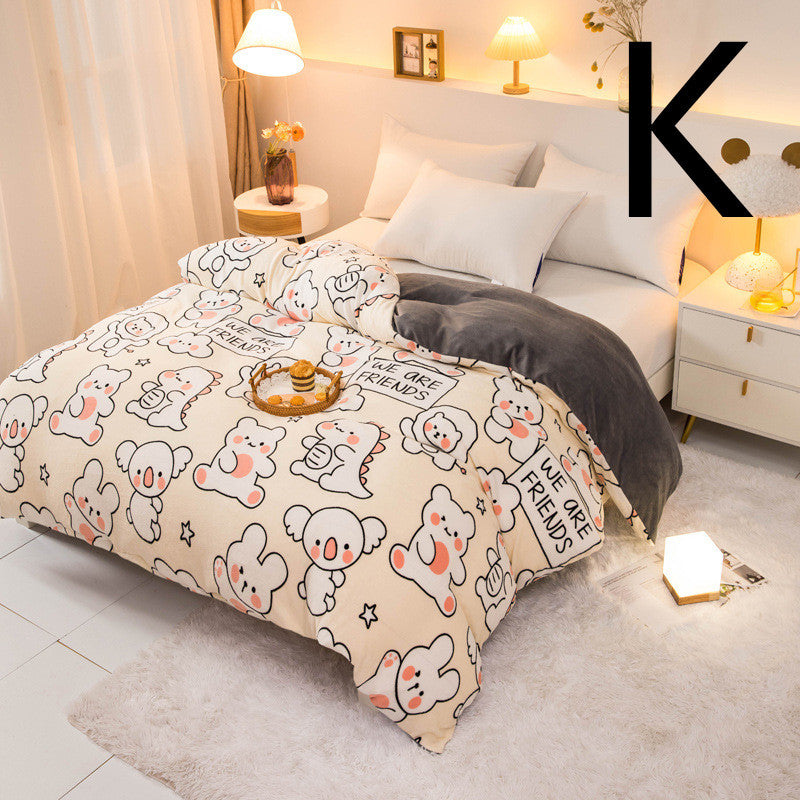 HKM-089363 Thick Coral Fleece Double Plush Duvet Cover with Reactive Printing and Dyeing