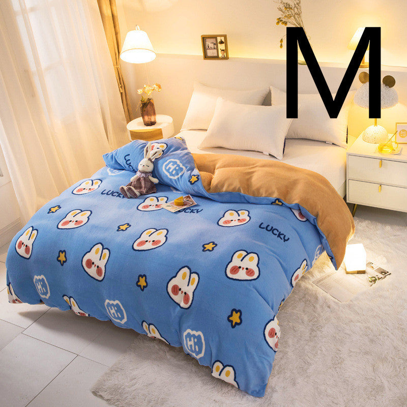 HKM-089363 Thick Coral Fleece Double Plush Duvet Cover with Reactive Printing and Dyeing