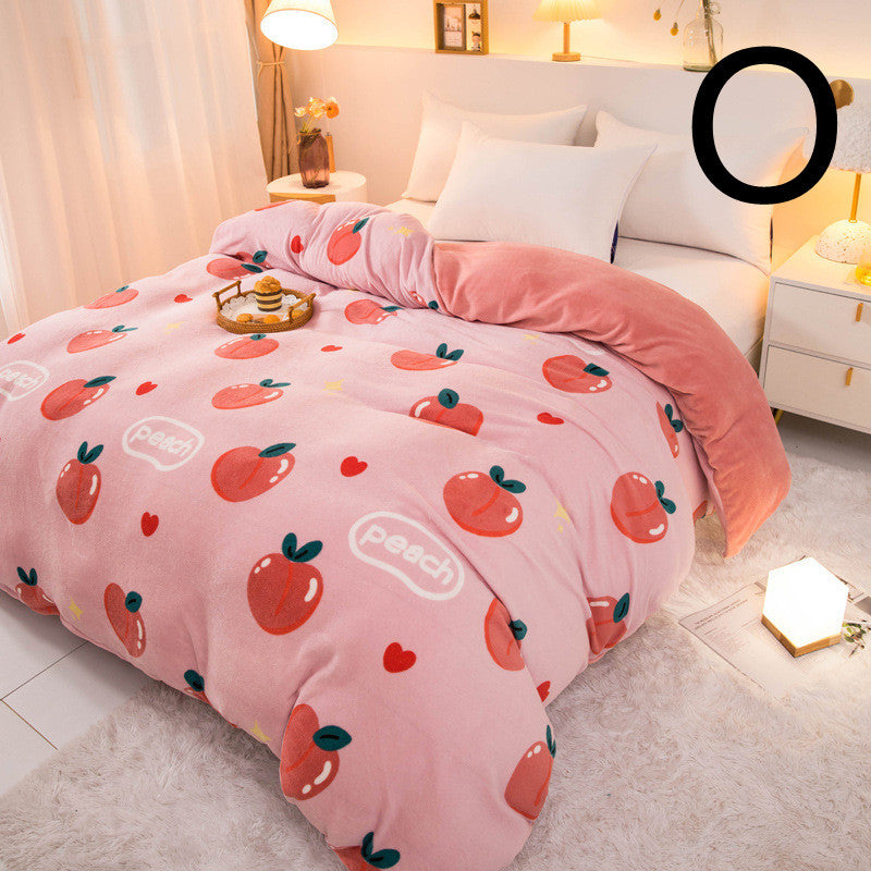 HKM-089363 Thick Coral Fleece Double Plush Duvet Cover with Reactive Printing and Dyeing