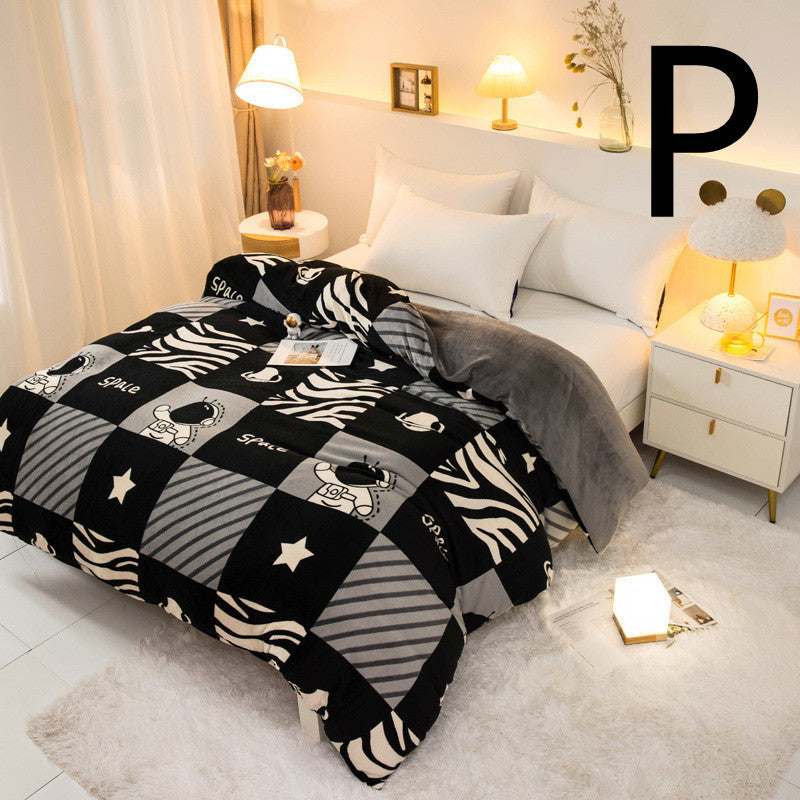 HKM-089363 Thick Coral Fleece Double Plush Duvet Cover with Reactive Printing and Dyeing