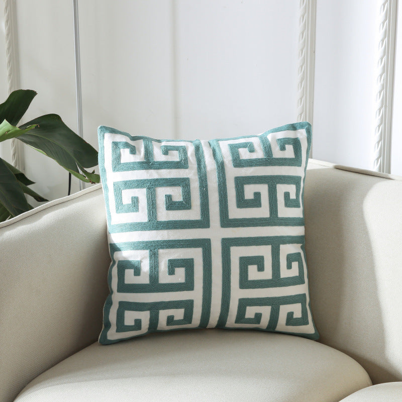 HKM-089491 Geometric Embroidery Cushion - Modern Design Cotton Throw Pillow 45x45cm