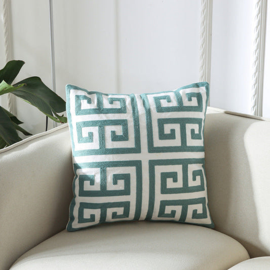 HKM-089491 Geometric Embroidery Cushion - Modern Design Cotton Throw Pillow 45x45cm