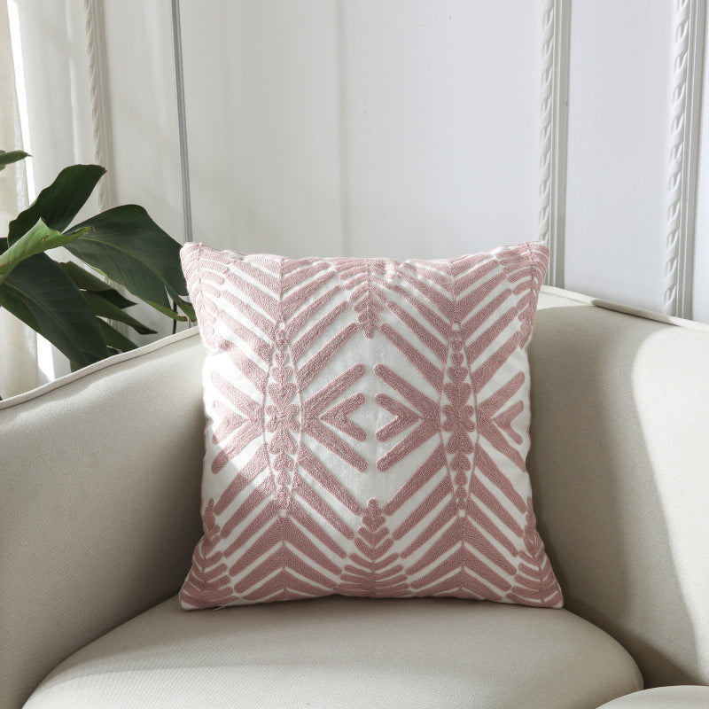 HKM-089491 Geometric Embroidery Cushion - Modern Design Cotton Throw Pillow 45x45cm