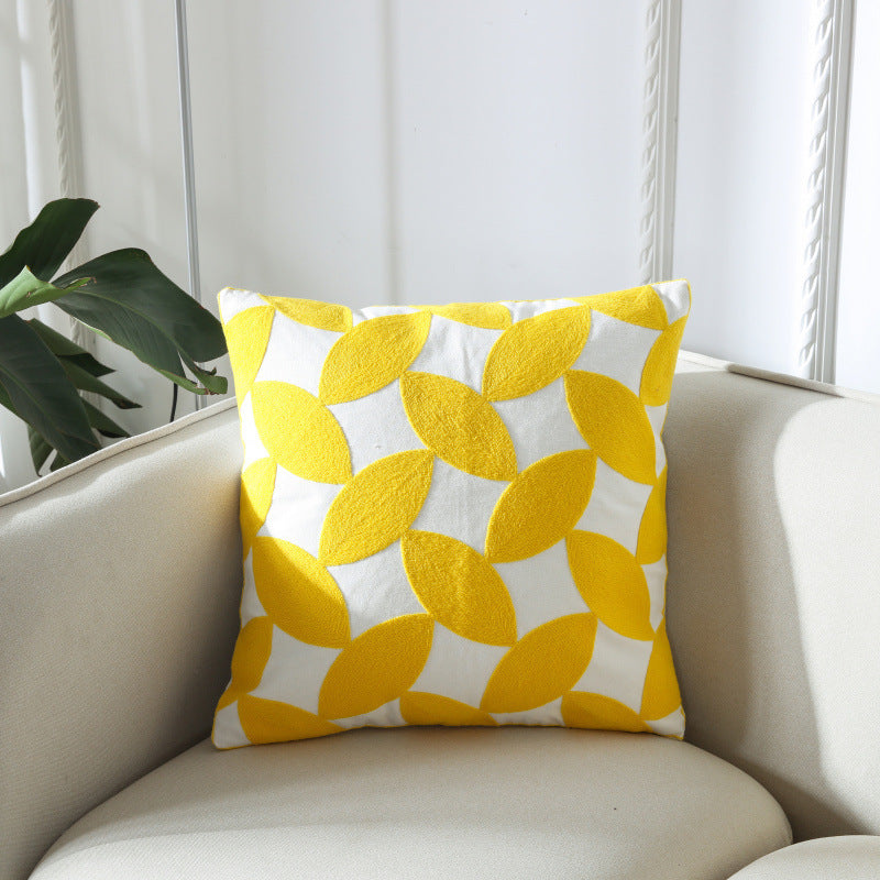 HKM-089491 Geometric Embroidery Cushion - Modern Design Cotton Throw Pillow 45x45cm