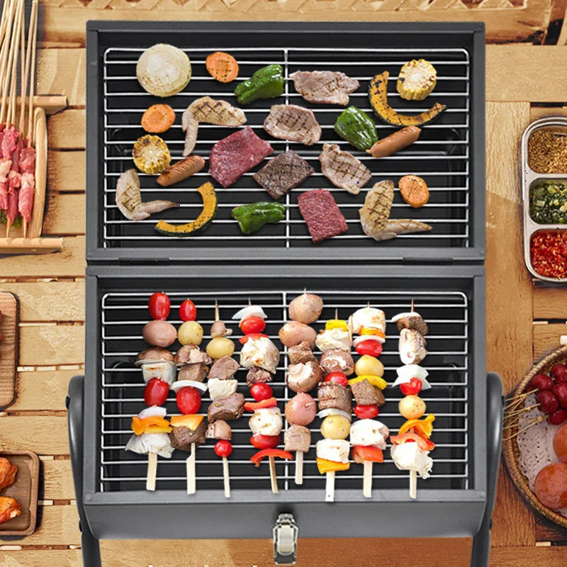KTX-089555 Portable Folding BBQ Grill for Outdoor Cooking - Practical Black Design