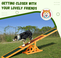 HKM-089683 Wooden Dog Agility Seesaw for Training and Exercise, Weather-Resistant, 71 L, Natural Finish