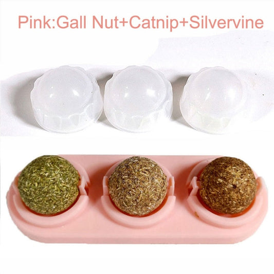 HKM-089811 3pcs Lot Self-adhesive Rotated Catnip Lick Ball