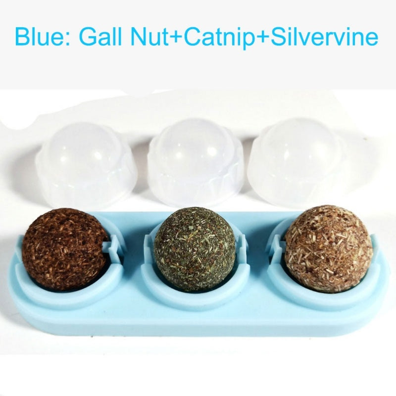 HKM-089811 3pcs Lot Self-adhesive Rotated Catnip Lick Ball