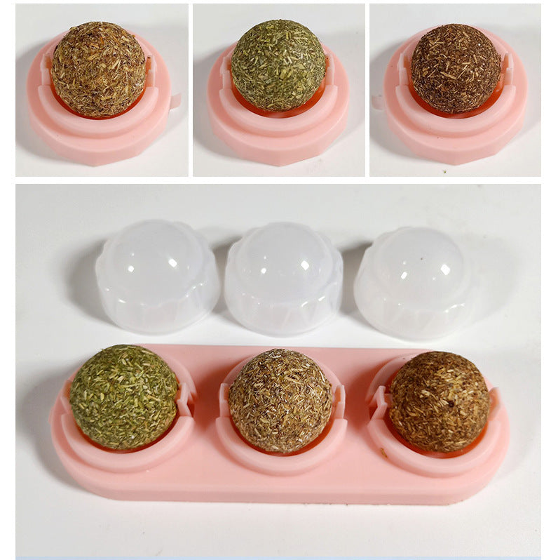 HKM-089811 3pcs Lot Self-adhesive Rotated Catnip Lick Ball