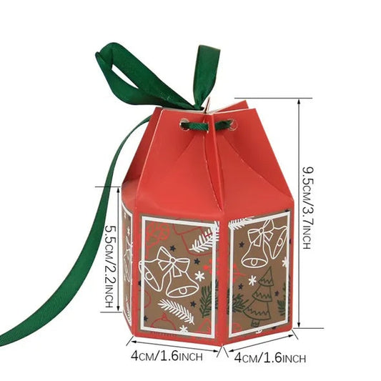 HKM-089811 Colorful Christmas Candy Boxes with Ribbon – 20 Pack Snowflake & Christmas Tree Treat Cases for Gift Wrapping