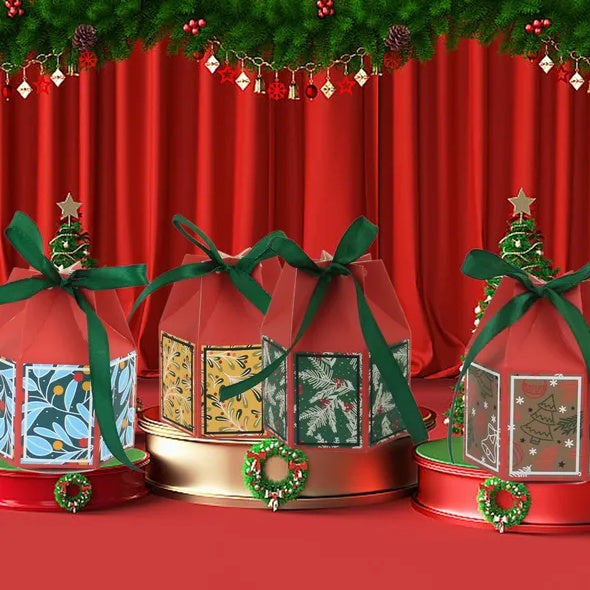 HKM-089811 Colorful Christmas Candy Boxes with Ribbon – 20 Pack Snowflake & Christmas Tree Treat Cases for Gift Wrapping