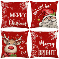 HKM-089875 Nordic Style Christmas Elk and Santa Claus Linen Cushion Cover - 45x45cm