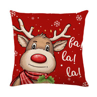 HKM-089875 Nordic Style Christmas Elk and Santa Claus Linen Cushion Cover - 45x45cm