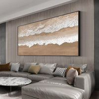 HKM-090131 Handmade Large Abstract Oil Painting - Brown Texture Beach Landscape for Living Room Wall Decor