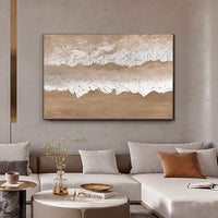 HKM-090131 Handmade Large Abstract Oil Painting - Brown Texture Beach Landscape for Living Room Wall Decor