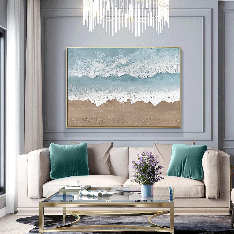 HKM-090131 Handmade Large Abstract Oil Painting - Brown Texture Beach Landscape for Living Room Wall Decor