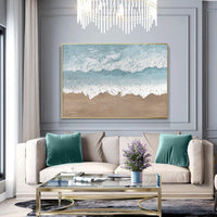 HKM-090131 Handmade Large Abstract Oil Painting - Brown Texture Beach Landscape for Living Room Wall Decor