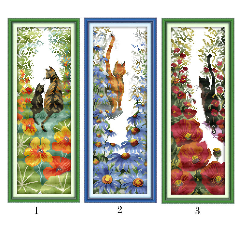 HKM-090195 Cute Kitten Cross Stitch Kit - Eco Cotton and Egyptian Cotton Embroidery with Various Size Options