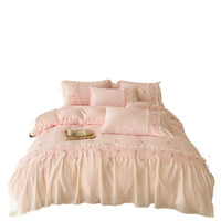 HKM-090195 Washed Cotton Lace Embroidered Four-Piece Bedding Set in Multiple Sizes