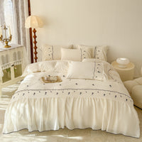 HKM-090195 Washed Cotton Lace Embroidered Four-Piece Bedding Set in Multiple Sizes
