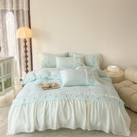HKM-090195 Washed Cotton Lace Embroidered Four-Piece Bedding Set in Multiple Sizes
