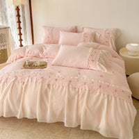 HKM-090195 Washed Cotton Lace Embroidered Four-Piece Bedding Set in Multiple Sizes