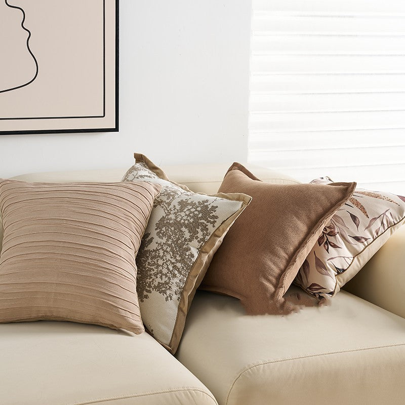 HKM-090323 French Vintage Style Polyester Cushion Pillow - Chenille, Mocha, Milk Tea, Brown, 45x45cm