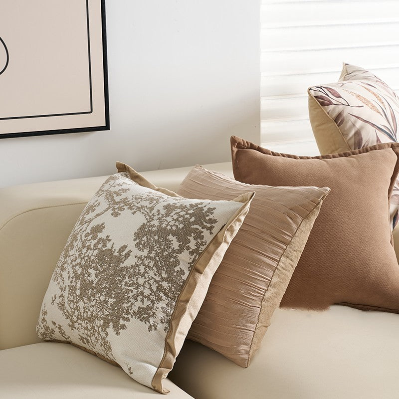 HKM-090323 French Vintage Style Polyester Cushion Pillow - Chenille, Mocha, Milk Tea, Brown, 45x45cm