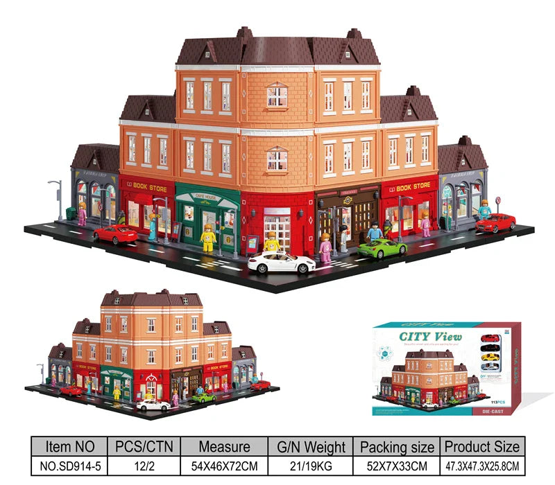 HKM-090451 Creative Urban Micro Landscape Parking Lot Toy Set with Diecast Car Vehicles