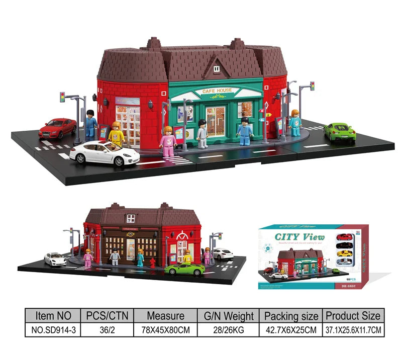 HKM-090451 Creative Urban Micro Landscape Parking Lot Toy Set with Diecast Car Vehicles