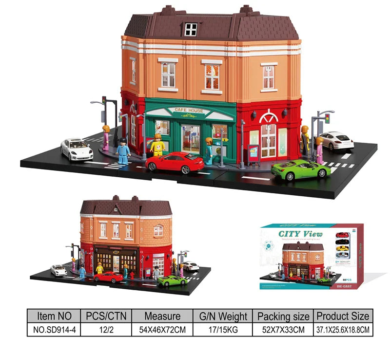 HKM-090451 Creative Urban Micro Landscape Parking Lot Toy Set with Diecast Car Vehicles