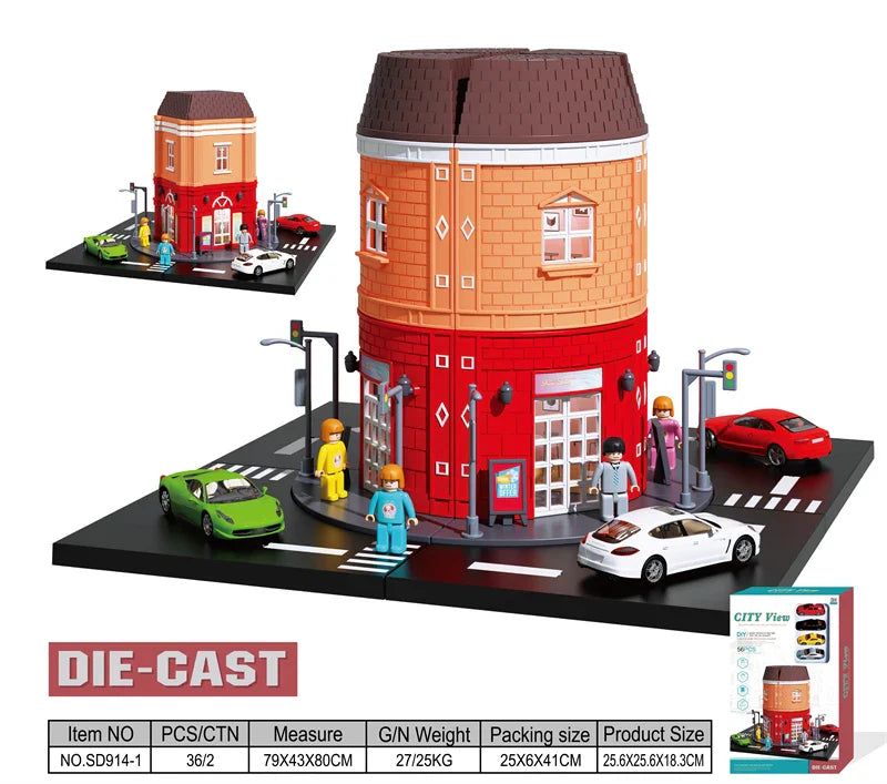 HKM-090451 Creative Urban Micro Landscape Parking Lot Toy Set with Diecast Car Vehicles