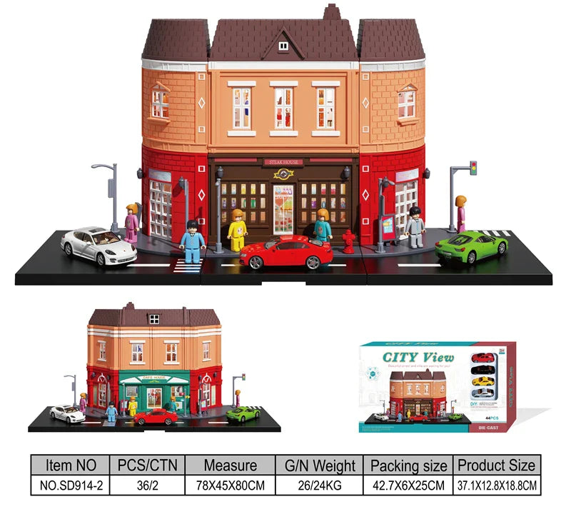 HKM-090451 Creative Urban Micro Landscape Parking Lot Toy Set with Diecast Car Vehicles