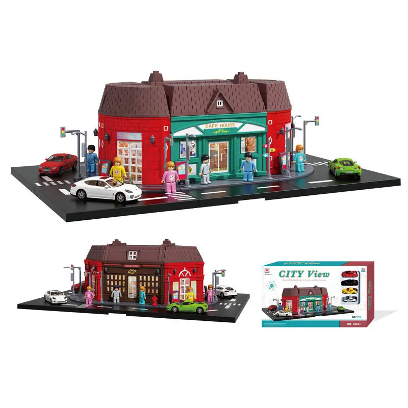HKM-090451 Creative Urban Micro Landscape Parking Lot Toy Set with Diecast Car Vehicles