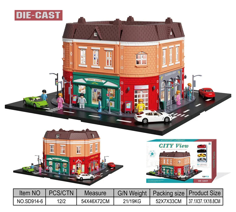 HKM-090451 Creative Urban Micro Landscape Parking Lot Toy Set with Diecast Car Vehicles