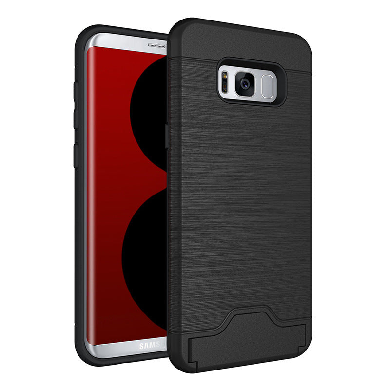 HKM-090451 Samsung S8 Plus Card Pocket TPU+PC Back Cover Case in Solid Color