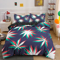 HKM-090515 Colorful Psychedelic Weed Leaf Bedding Set in Various Sizes - Modern Quilted Design, Digital Print